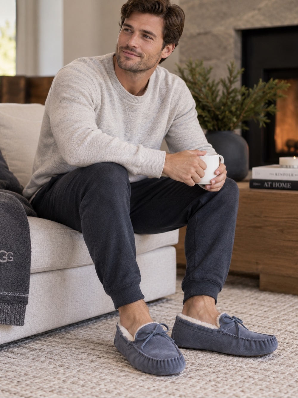 UGG Men's Grey Suede Moccasin Slippers